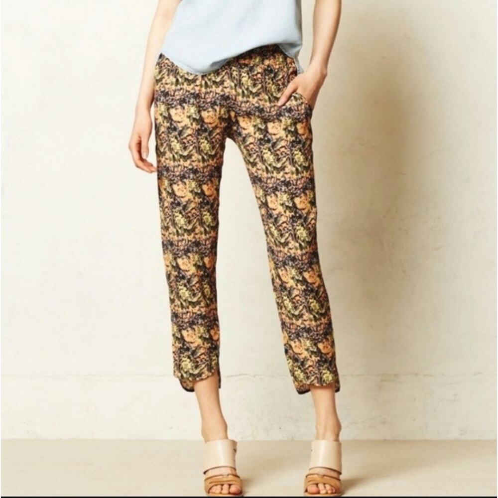 La Vi Floral Cropped Pant Elastic Waist Boho Chic Anthropologie XS